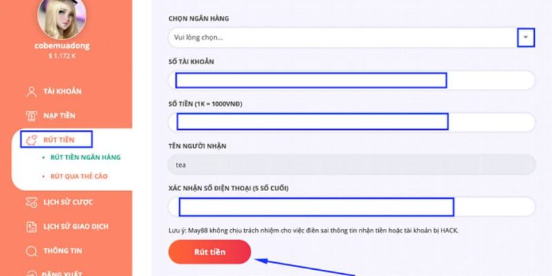 Hướng dẫn thủ tục rút tiền May88 đơn giản và an toàn