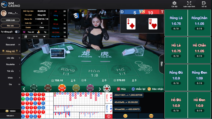 Giao diện game Rồng Hổ trên nhà cái QH88