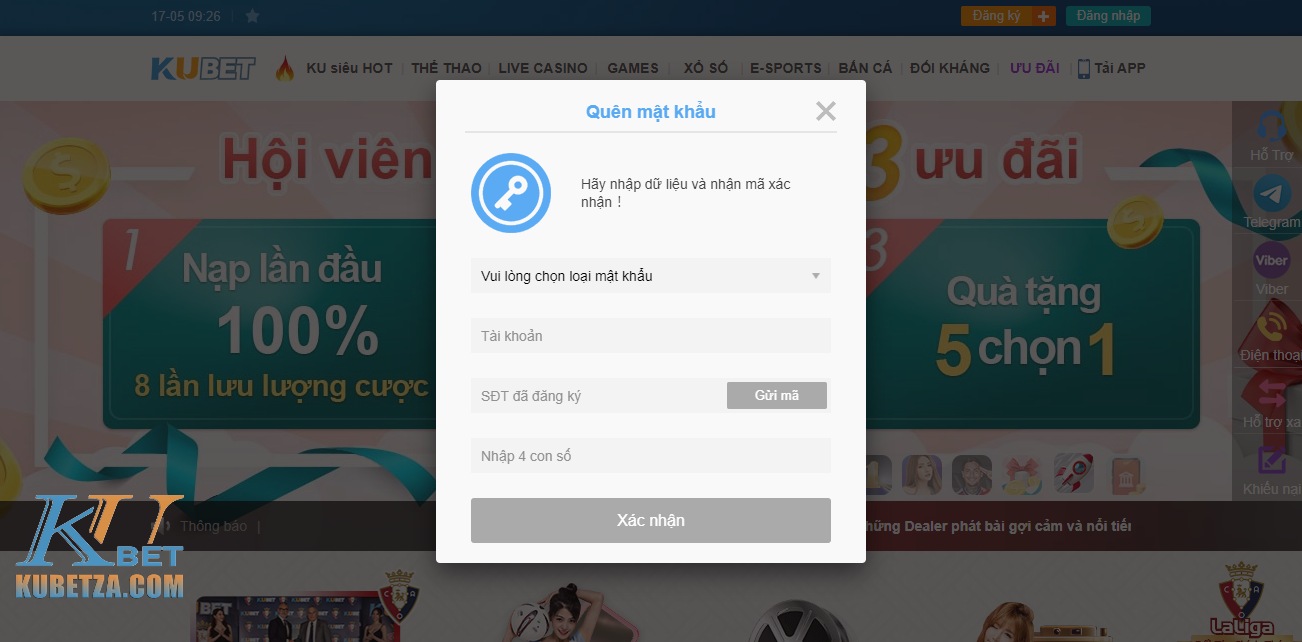 Dạng lấy lại mật khẩu khi rút tiền tại Kubet