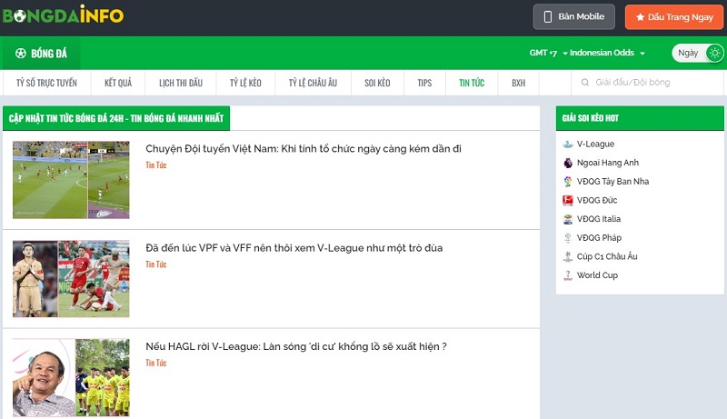 Lịch thi đấu được update rất sớm