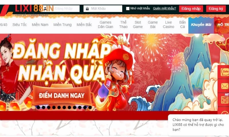 Giao diện web lixi88 bắt mắt